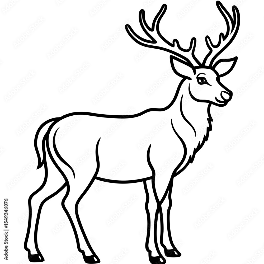 Fototapeta premium Wapiti and Vole Outline Art in Vector Style