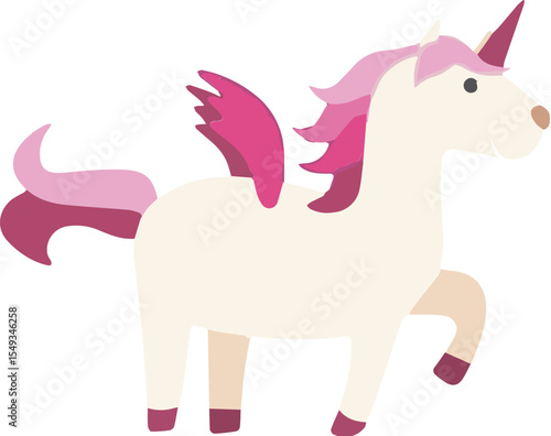 Cartoon unicorn with wings standing isolated on transparent background