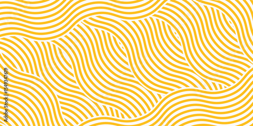 Yellow instant noodle, pasta and spaghetti texture with geometric wavy lines. Ramen, pasta vector pattern. Background abstract food illustration