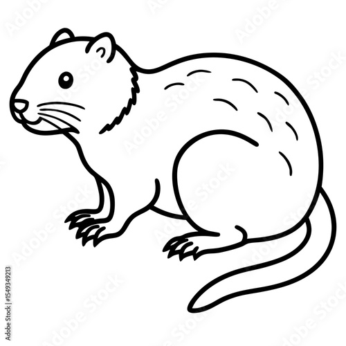 Water Vole Silhouette Vector in Fine Line Style