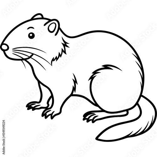 Water Vole Silhouette Vector in Fine Line Style
