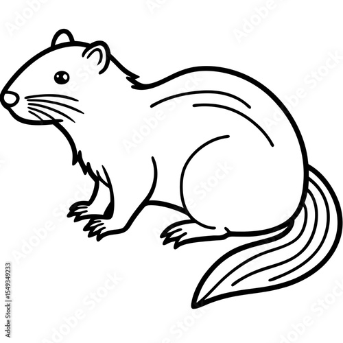 Water Vole Silhouette Vector in Fine Line Style