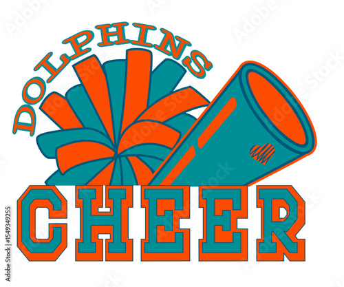 Cheerleader illustration, Cheerleading Pom-poms and Megaphone Vector illustration.