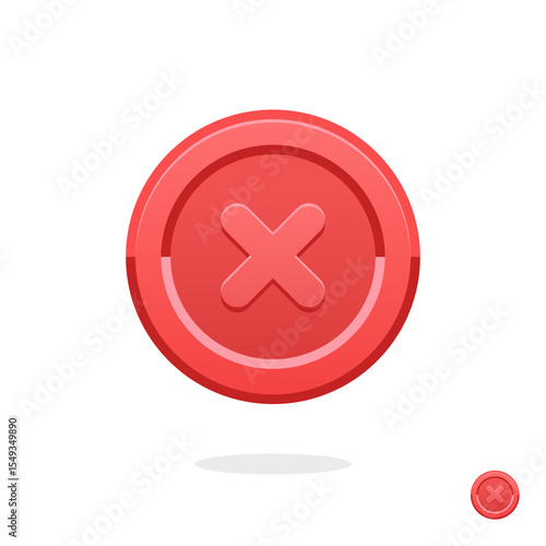 Delete icon. Close symbol. Stop sign vector red icon. Wrong sign. Reject icon. Cancel icon. Cross. Prohibition sign. Alert. Coin with x. Close button. Cancellation sign. X button. Cancel button. Ban