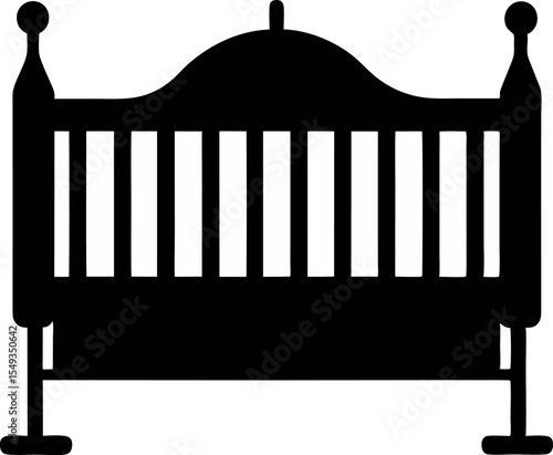 Baby Crib Silhouette Vector Illustration Black And White 