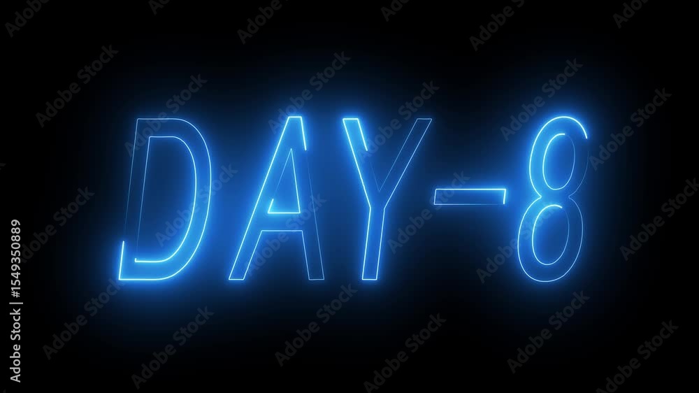8 Day Text Animation On black background. Abstract glowing Neon line Day 8 8 Day Text Animation On black background. Abstract glowing Neon line Day 8