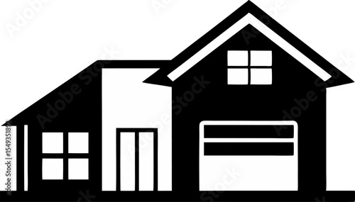 Home With Garage Silhouette Vector Illustration Black And White