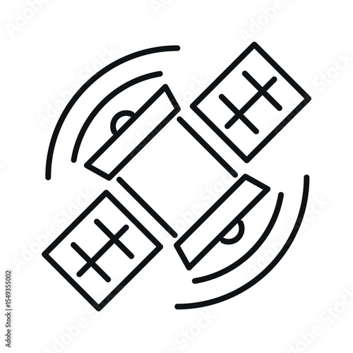 Space GPS navigation satellite line vector icon