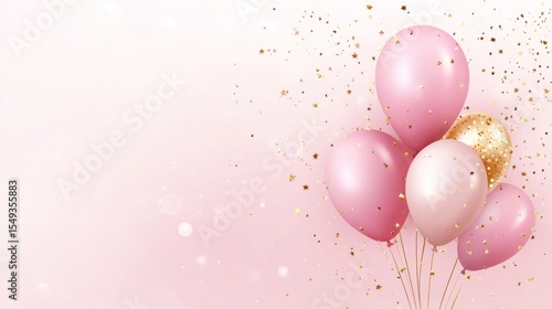 Pastel pink and gold celebration background with balloons