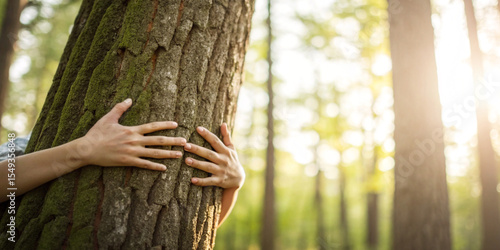 Fotografía Hands that grasp the trees in the concept of forest conservation and the use of