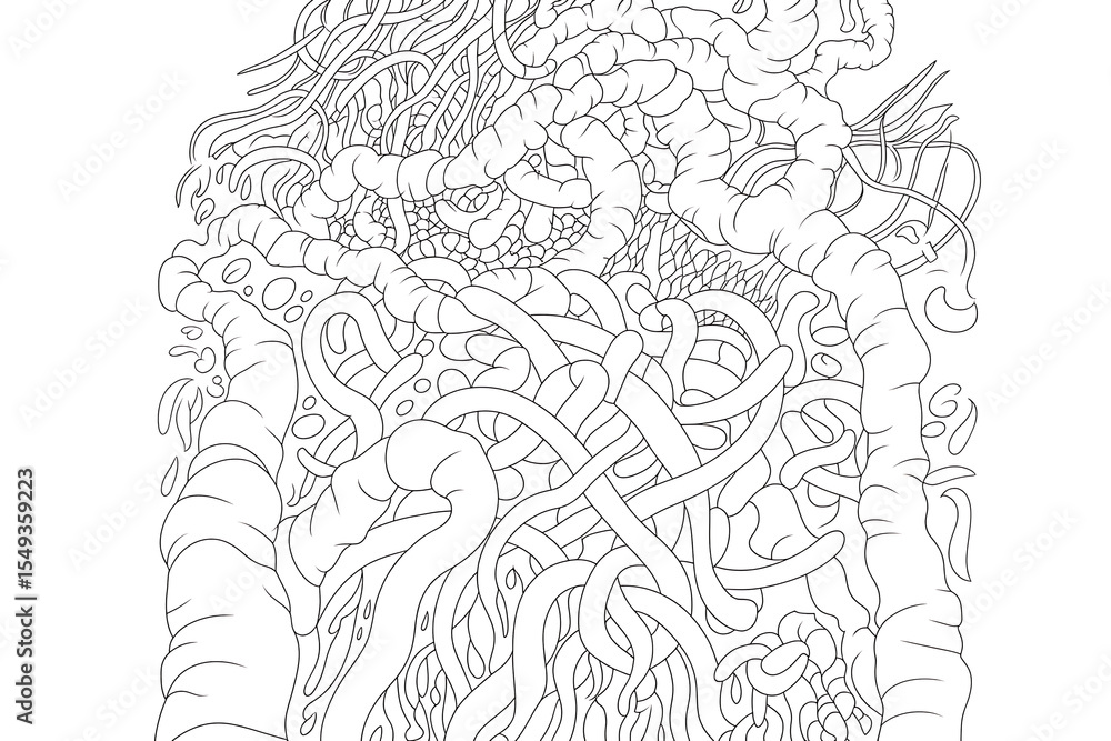 Intricate, tangled design of interwoven lines and shapes.
Intricate, tangled design of interwoven lines and shapes.