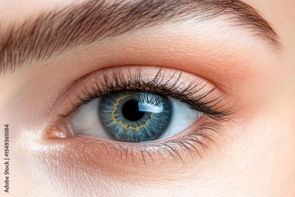 Fototapeta premium Close-up of a beautiful female eye. Colorful iris and black eyelashes.