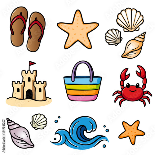 bunte Sommer Strand Icons