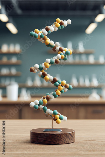 Abstract DNA model. Science concept. Genomics research, genetic engineering. Symbol of life, heredity, innovation. Medical, educational, scientific use.