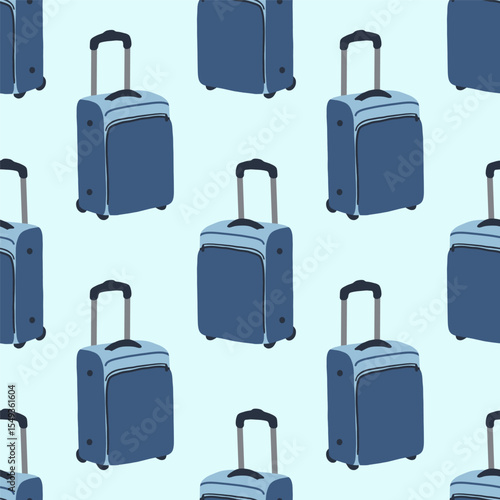 Seamless pattern of suitcases, bags, backpacks for travel in doodle style. Hand drawn luggage icons.