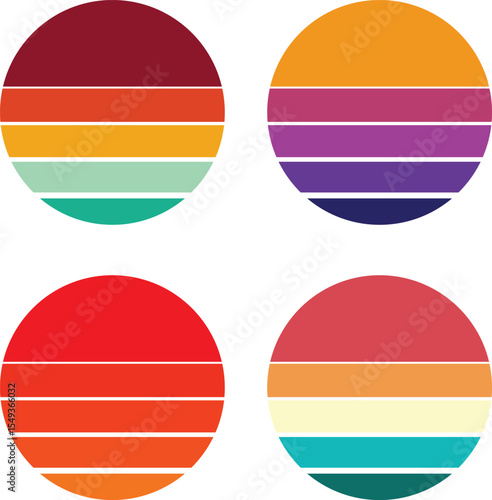 Retro style sunset vintage bundle isolated white background vector