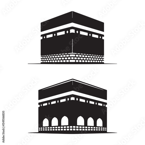 Minimalist Kaaba Silhouette Vector Mecca Black and White Islamic Illustration for Forgiveness and Hajj
