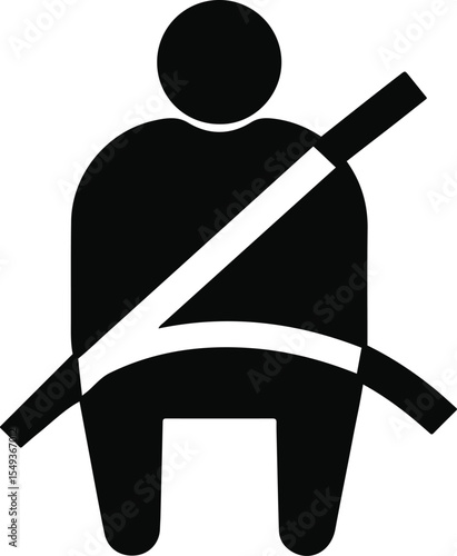 fasten seatbelt icon symbol with buckle clasp, black safety belt vector isolated on white background

