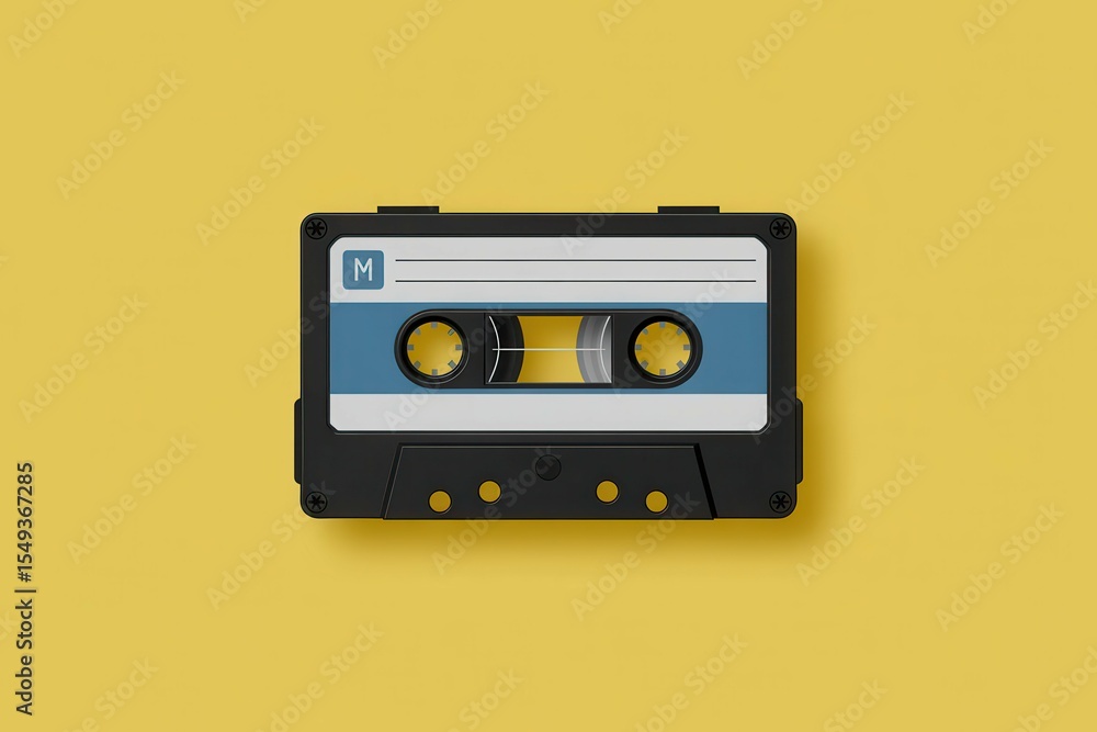 Front view of music concept with casette, with empty blank space for text copy space or mockup design, high detail, 8k Front view of music concept with casette, with empty blank space for text copy space or mockup design, high detail, 8k