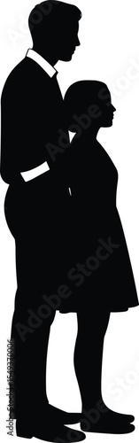 Silhouette of tall man and short woman, height difference in couple, standing side by side, relationship dynamics, visual contrast, black and white concept
