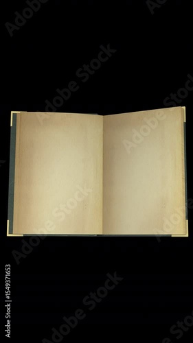 Green Book Opening Animation. Alpha Channel. Vertical video of green book opening and page turning animation with alpha channel, perfect for transitions or text placement.