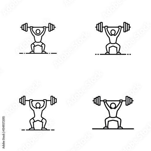 Four Line Drawings of a Person Performing a Barbell Squat Exercise weightlifting weight training