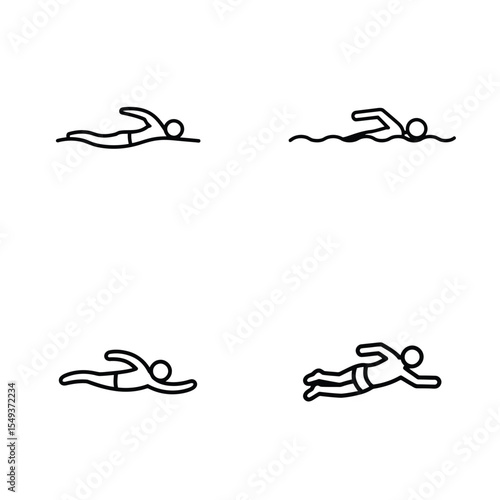 Four Simple Line Drawings of People Swimming Different Strokes Freestyle Backstroke Breaststroke Butterfly