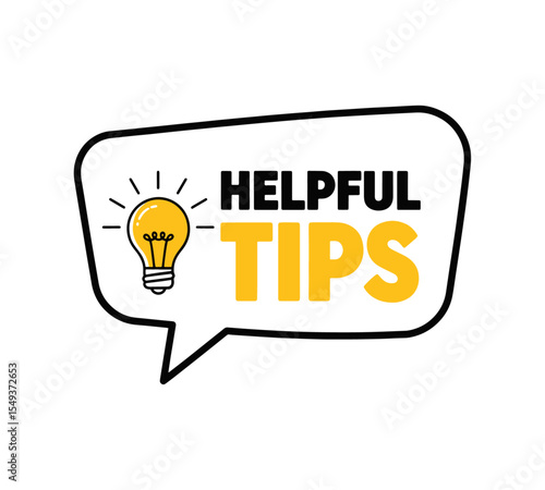 "Helpful Tips" Speech Bubble with Lightbulb Icon. This versatile graphic is perfect for educational content, advice, tutorials, and general guidance.