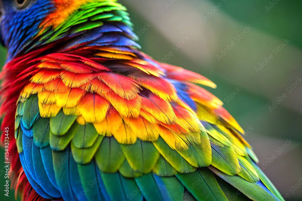 Obraz premium Close-up Of Vibrant And Colorful Rainbow Parrot Feathers In Fine Detail