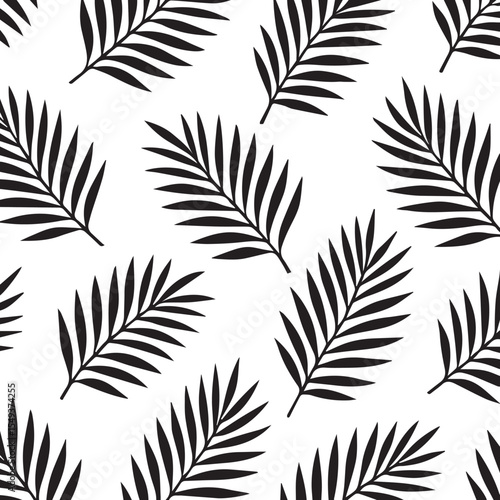 Black Palm Leaf Seamless Pattern – Tropical Botanical Vector Background Design

