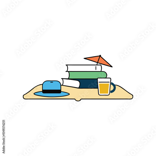 digital detox summer weekend setup with books and seaside relaxation Vector illustration