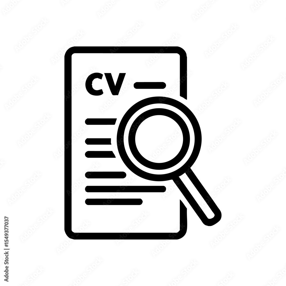 Vector icon of a resume with magnifying glass, representing job search or recruitment.
Vector icon of a resume with magnifying glass, representing job search or recruitment.