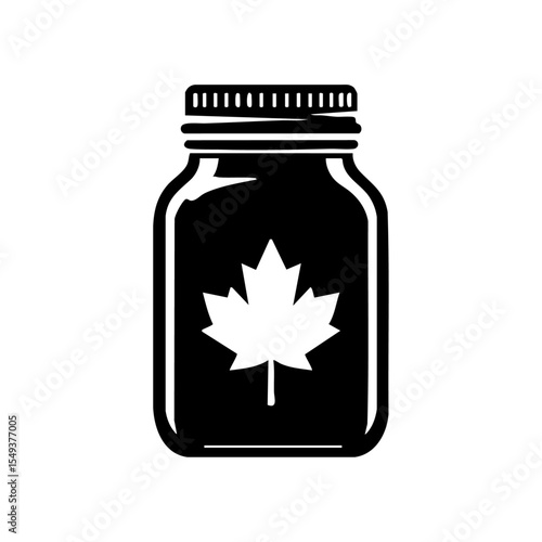 Vector icon of a jar with maple leaf symbol, suggesting natural jam or syrup.

