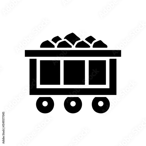 Minimal black silhouette of a minecart loaded with rocks, symbolizing mining or excavation.

