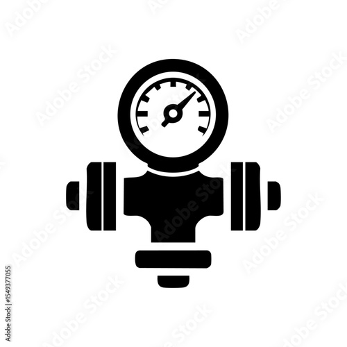 Silhouette icon of a pipe valve with gauge for fluid control or mechanical maintenance.

