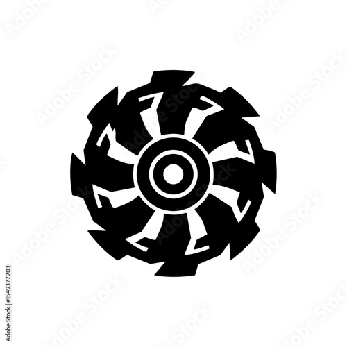 Black silhouette vector of a rotating crusher or heavy-duty wheel

