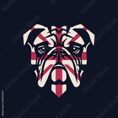 Bulldog with British Flag Design. Bulldog graphic cleverly incorporates elements of the British flag in its design. This striking vector illustration blends iconic symbols with modern style