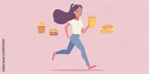 Eat less fat for health, woman avoiding fast food during a diet session to lose weight and control her health., Generative AI