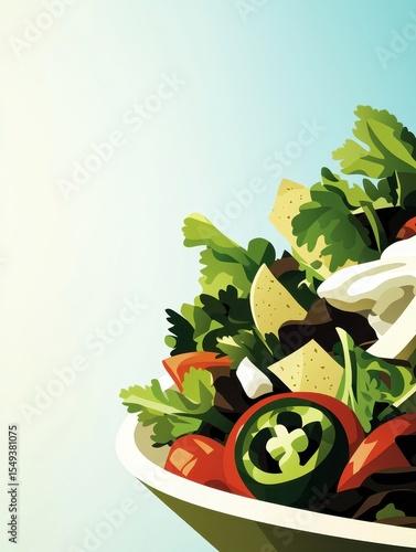 Fresh and Colorful Salad Bowl with Vegetables and Greens