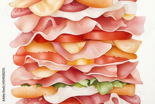 Colorful Layered Sandwich Illustration with Fresh Ingredients