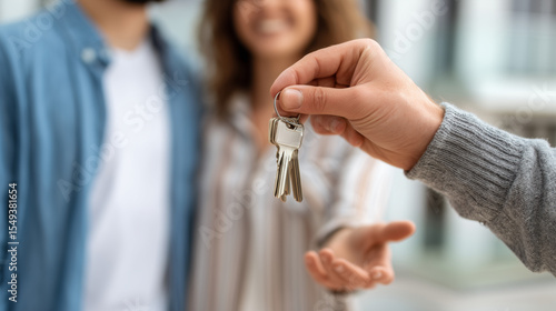 Happy couple receives the keys to their new home.