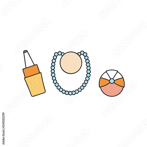 ocean pearl necklace beside summer beauty accessories setup Vector illustration