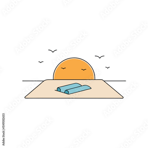 premium beach yoga retreat scene with linen mats and sea view Vector illustration