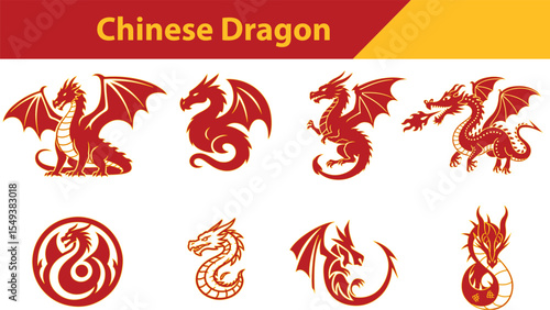  The dragon icon, red and yellow vector flat style, new year of the dragon 
