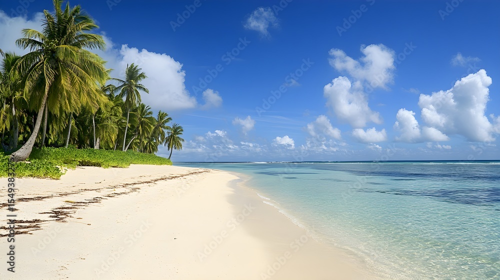 Idyllic tropical beach paradise palm trees ocean Idyllic tropical beach paradise palm trees ocean
