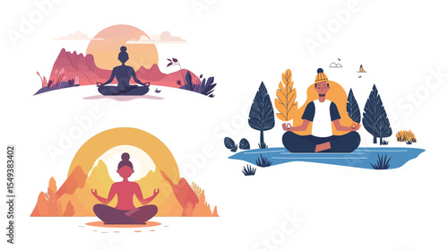 Character Meditating in Lotus Pose – Peaceful Vector Illustration