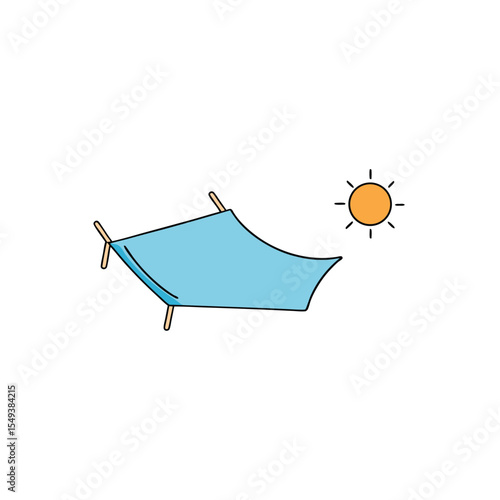 soft linen summer bedsheet set drying under sun on terrace Vector illustration