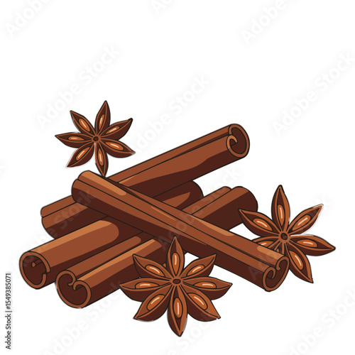 Cinnamon sticks and star anise arranged in a decorative manner  