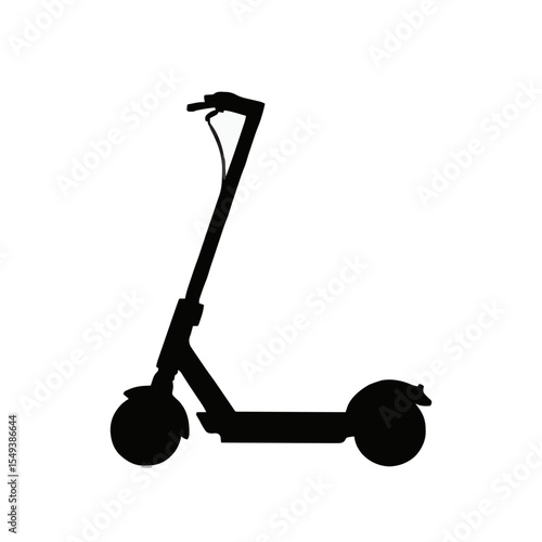 A streamlined silhouette of an electric scooter with handlebars, set against a plain background. Ideal for urban illustration, eco transport.