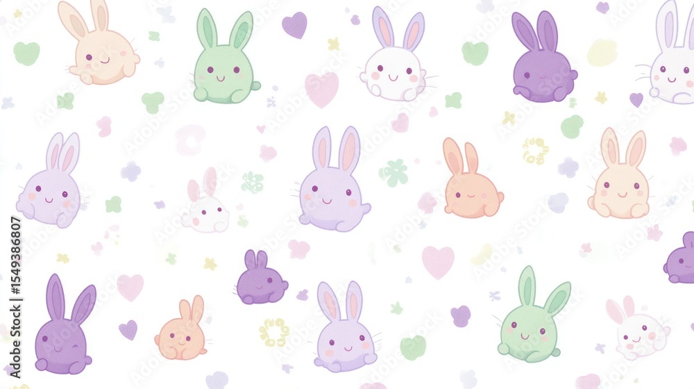 Cute pastel rabbits and hearts pattern Cute pastel rabbits and hearts pattern
